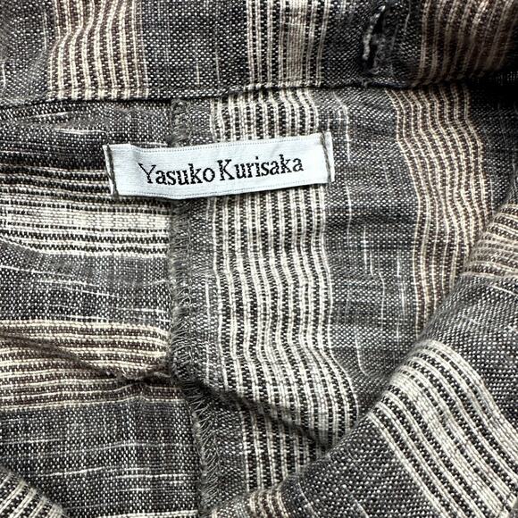 Yasuko Kurisaka Striped Brown Gray Pocket Button Sweater Coat Jacket Women Large - Picture 2 of 12